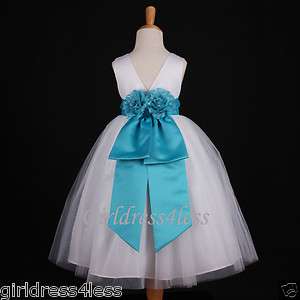   TURQUOISE BLUE PAGEANT WEDDING FLOWER GIRL DRESS 12M 18M 2 4 6 8 10 12