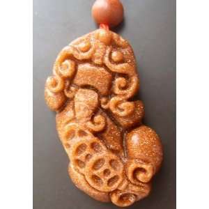 Gold stone Gem Fortune Pi Xiu Dragon Coins Amulet Pendant 