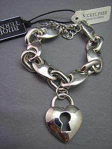 Bijoux Terner Designer Fashion Bracelet Big Link Silvertone Heart 