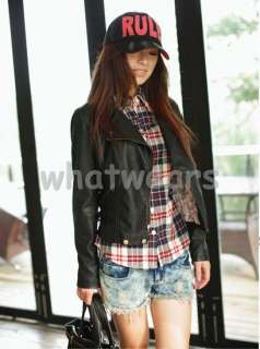 Womens Slim Zip Up Cool PU Leather Jacket Black W40  