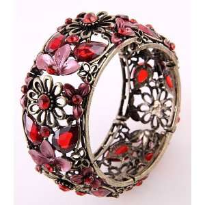  Fashion Jewelry Antique Red Acrylic Jewelry Flower Cuff 
