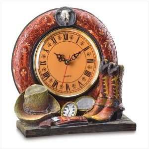  Cowboy Pair Of Boots, Hat And Pocket Watch Clock