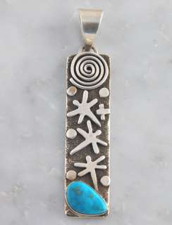 Navajo Silver Alex Sanchez Turquoise Petroglyph Pendant  