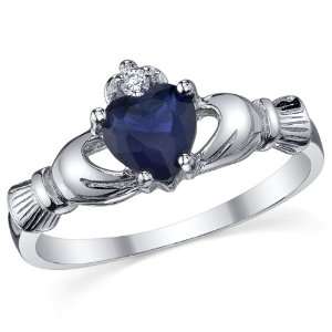   Claddagh Friendship & Love Blue Sapphire Heart CZ Ring Size 6 Jewelry