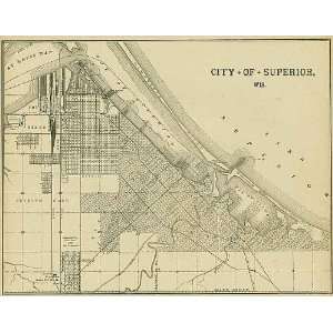  Cram 1892 Antique Street Map of Superior, Wisconsin 