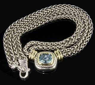 David Yurman Sterling Silver / 14k Yellow Gold Blue Topaz Necklace 