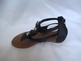 Girls Black Flower Thong Sandals (SIDE 20) YTH Sz 2  