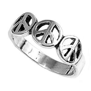   Peace Sign Ring   Face Height 7mm   Band Width 3mm, Sizes 4 10, 5