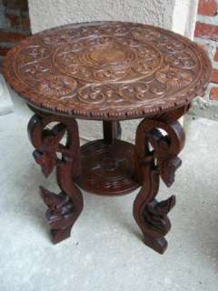   Antique English Carved Wood Ornate Asian End Lamp Table 1of 2 avail
