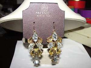 NWT $48 Monet Earrings Yellow & white Crystals  