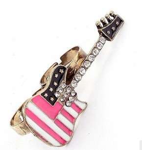   Pattern Crystal Music Guitar Adjustable Double Finger Ring NEW  