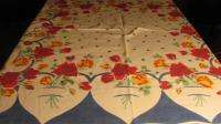   tablecloth.Red/yellow roses.Blue hearts. Cobolt blue wavy border 48x54