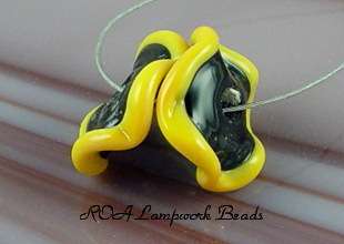ROA Lampwork 2 Black Yellow Ruffle Disc Glass Bead SRA  