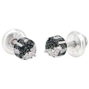 925 Sterling Silver Black & Natural White Diamond Micropave Cluster 