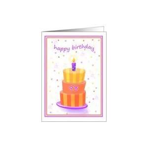  93 Years Old Happy Birthday Stacked Cake Lit Candle Card 
