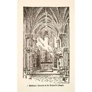  1917 Wood Engraving Amboise Saint Huberts Chapel France 