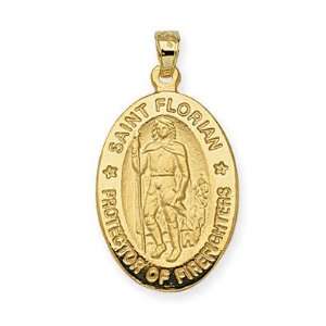   Yellow Gold St. Florian Large Oval Medal Pendant CleverEve Jewelry