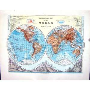   Map 1898 Bathy Orographical World Hemispheres Europe