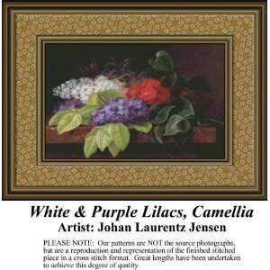  White & Purple Lilacs, Camellia Cross Stitch Pattern PDF 
