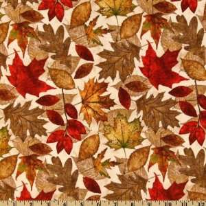  43 Wide Fall Birchwood Autumn Leaves Natural Fabric By 
