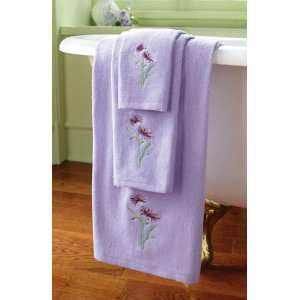  Lilac 3Pc Bath Towel Set w/ Floral Embroidery