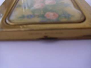 vintage brass lady compact mirror cigarette case marked GWENDA British 