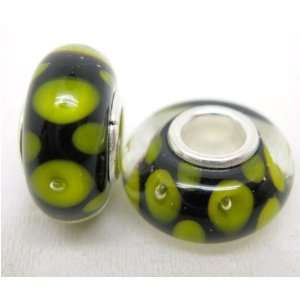 Bleek2Sheek Murano Glass Black/ Yellow green Spot Charm Beads (set of 