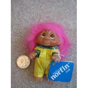 An Original Norfin Troll with Pink Hair wearing Yellow 