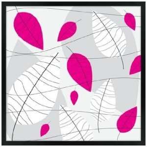    Square Black, Pink and White Leaves Giclee Wall Art