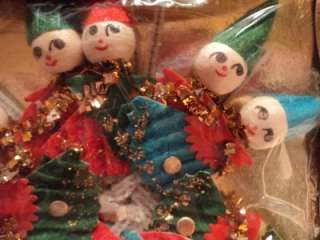 Vintage NOS Christmas Ornament Package Toppers Pixie Elf Elves Clowns 