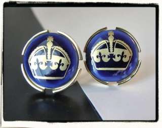 Vintage Grondahl Coppenhagen Cobalt Blue Fleur De Lis Crown Cuff Links 