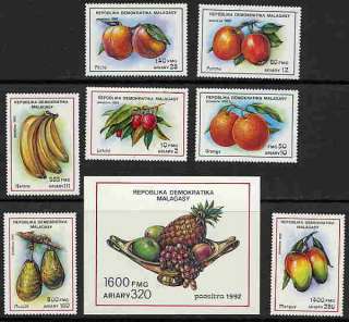 MALAGASY FRUIT STAMPS   MINT COMPLETE SET AND SHEET  