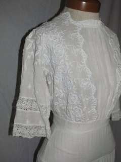 Edwardian Cotton Lawn / Tea Dress w Embroidery Sm  