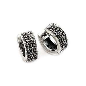   925 Sterling Silver 2 Row Marcasite Huggie Earrings Jewelry Jewelry