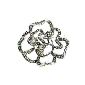  925 Sterling Silver Marcasite Floral Brooch Jewelry