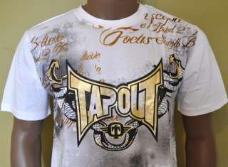 NWT TAPOUT FOIL PRINTED SNAKE LOGO UFC MMA T SHIRT WHITE 2012 DESIGN 