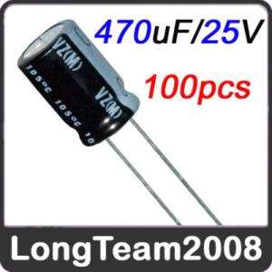 100PCS 470uF/25V 105°C Aluminum Electrolytic Capacitors  