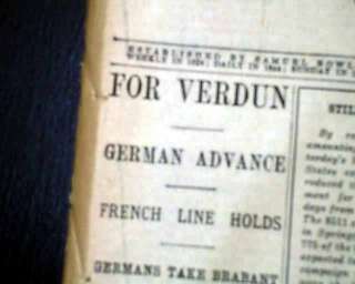 1916 Newspaper BATTLE OF VERDUN Begins World War I 1916 WWI French vs 