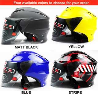 Half Face Motorcycle Helmet Open Visor Shield Stripe  