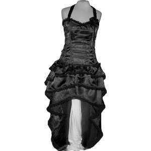  Black Ruffle Satin Corset Rose Bustle Dress Designer Prom 