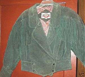 Rock Creek Green fringe leather M waist jacket VTG EUC  