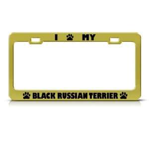 Black Russian Terrier Dog Gold Metal license plate frame Tag Holder