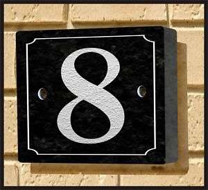 HAND ENGRAVED GRANITE HOUSE SIGN WITH A NUMBER 8. # No  