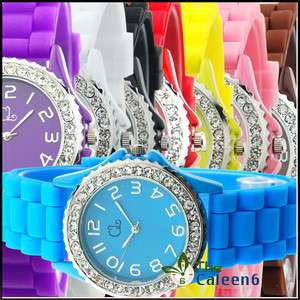   Crystal High Quality Silicone Sports Unisex WristWatches 8 Colors 9666
