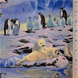   Elizabeths Studio WORLDS WILDLIFE Polar Bear Penguin Fabric 1/2 YARD