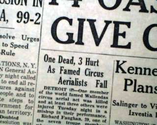 THE FLYING WALLENDAS Highwire Circus Act Disaster 1962 Newspaper first 