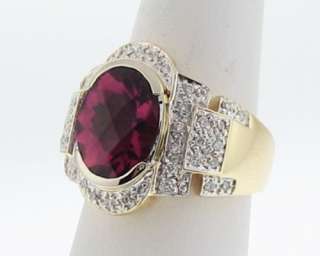 Natural 12x10mm Rubellite Tourmaline Daimonds Solid 18k Gold Cocktail 