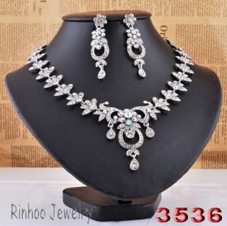   necklace earrings clear rhinestone alloy wedding party jewelry #30240