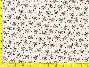   Candy Canes Bows Stars Christmas Quilting Fabric by Yard #3124  