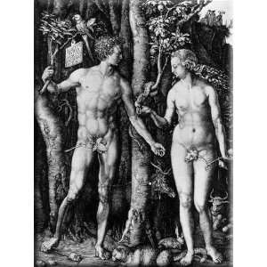  Adam and Eve 12x16 Streched Canvas Art by Durer, Albrecht 